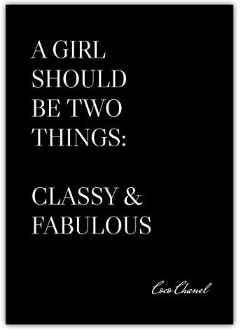 Hochwertiges Poster Classy & Fabulous #1 Coco Chanel | Keilrahmen Typographie | 61x91cm, schwarz/weiß, seidenmattes Papier, Qualitätsfarben | Lifestyle, Glam, Modern, Minimalistisch | Dekoration,
