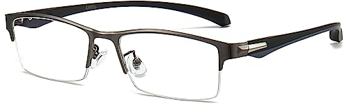 ANRRI Blaulichtbrille für Herren, halbrandlos, rechteckig, Metallrahmen, UV-blockierende Computerbrille für PC, TV, Gaming & Handy, Herren Damen