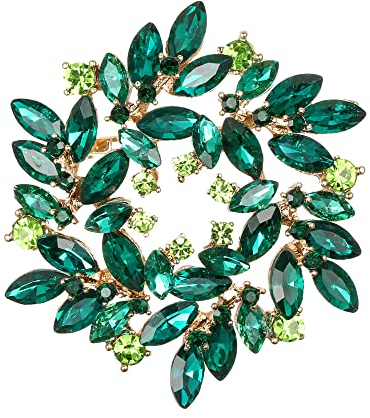 Clearine Broche Couronne Marquise Cristal Autrichien Strass Élégant Mode Florale pour Femme Vêtements Vert Ton d'or