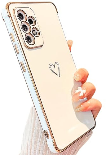ZTOFERA Handyhülle Kompatibel mit Samsung Galaxy A33 5G Hülle für Mädchen Frauen, Flexibel Weiche Silikon Schutzhülle mit Liebe Herz Muster Goldener Rand Stoßfest Bumper Cover, Weiß