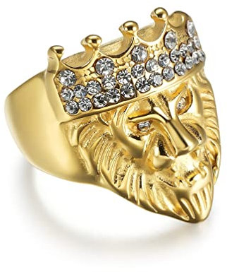 Whoiy Trauringe Carbon Titan, Finger Ringe Set Edelstahl Gold König Der Löwen-Ring für Frauen 65 (20.7) Kostenlos Gravieren
