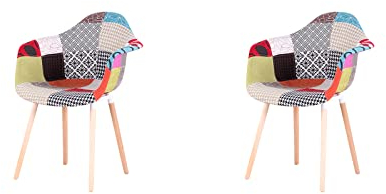 HJhomeheart 2er Esszimmerstühle aus Patchwork-Stoff mit Armlehnen, moderner Design-Sessel, skandinavischer Küchenstuhl aus Buchenholz (A5-Rot)