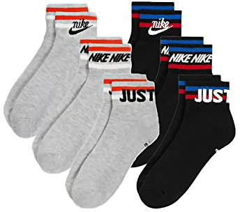Nike 6 Paar Everyday Essential Ankle Sneakersocken Socken Quarter Unisex DX5080, Farbe:1x grau / 1x schwarz, Socken Neu:34-38