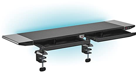 mywall Monitorständer mit RGB-Beleuchtung - HT44L, Klemmbefestigung, Bildschirmerhöhung, 2 Schubladen, 2 USB Anschlüsse, Monitorerhöhung, Monitorständer, Bildschirmerhöhung für Schreibtisch