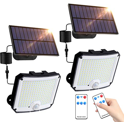 YzzYzz Lampe Solaire Extérieur,208 LED Lumière Solaire Extérieure avec Télécommande,3 Modes Projecteur Solaire Exterieur,IP65 Led Solaire Extérieur,Spot Solaire Exterieur pour Jardin Patio(2 pièces)