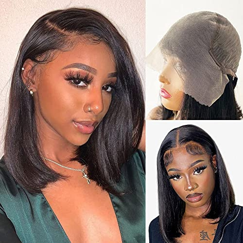 Karlami Bob Wig Human Hair 13x6 Lace Front Wig Human Hair for Black Women Pre Plucked HD Short Wig 150% Density Natural Color 13x6 Straight Bob 14 Inch