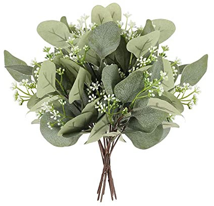 Künstliche Eukalyptus Zweige Blätter, Simulation Grüner Eucalyptus Hinterlässt Zweige Silberdollar, 12 Stück Eukalyptus Pflanze Bulk für Blumenarrangements, Hochzeit, Party,Mittelstück, Blumenstrauß