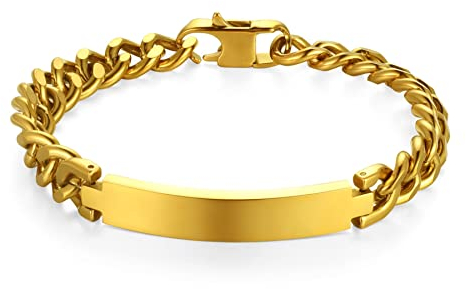 Cupimatch Personalisiertes Herren Damen Armband Edelstahl Poliert Panzerkette Armband mit Gravur Panzerarmband Armreif für Männer Frauen, Gold