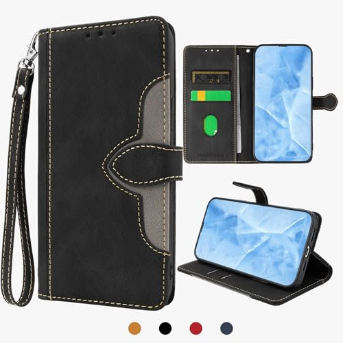 SharkProten iPhone 13 Pro Handyhülle PU Lederhülle mit Kartenfach Magnetverschluss, Hülle für iPhone 13 Pro RFID Schutzhülle Klapphülle Wallet Case Cover, Schwarz