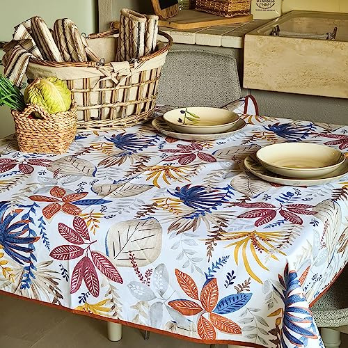 Manifattura Tessile Tovaglia Antimacchia Cotone Resinato Liquidproof per Uso Interno ed Esterno - Foglie Autunno, Ovale x8 220