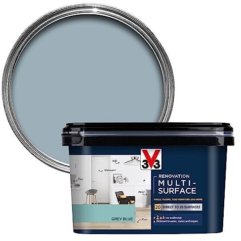 V33 Renovation Multi-Surface Paint - No Undercoat Needed - Over 20 Surfaces - Resistance To Water Stains & Impact - High Coverage - Grey Blue 2 Litres
