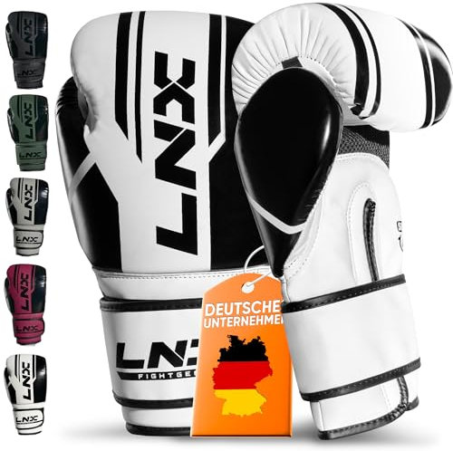 LNX Boxhandschuhe Performance Pro 10 12 14 16 Oz - ideal für Kickboxen Boxen Muay Thai MMA Kampfsport UVM (Ice White/Black (101), 14 Oz)