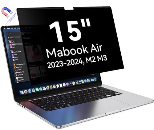 Magnétique Filtre de Confidentialité Premium pour MacBook Air 15 Pouces (2023-2025,M2,M3,M4) Modèle: A2941 A3114 A3241, Amovible Protection écran pour Mac Air 15, Filtre Anti Espion Anti-Lumière Bleu
