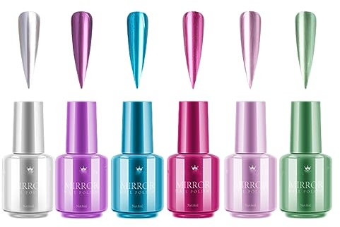 Metal Nail Polish Mirror Nail Varnish - Metal Mirror Effect Nail Polish Set - Long Lasting Quick Drying No UV Needed - Colorful Chrome Nail Art Polish Non-Peelable