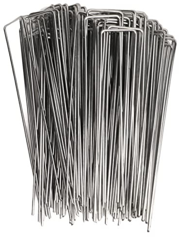 Tissting 100 Stück Erdanker Bodenanker 10 x 4 cm Ø 3mm Verzinkt Stahl Heringe U-Typ Rasennägel Pfähle Erdnägel Befestigung Zeltheringe für Zäune, Unkrautbarriere, Zelte, Kunstrasen(3.0mm)