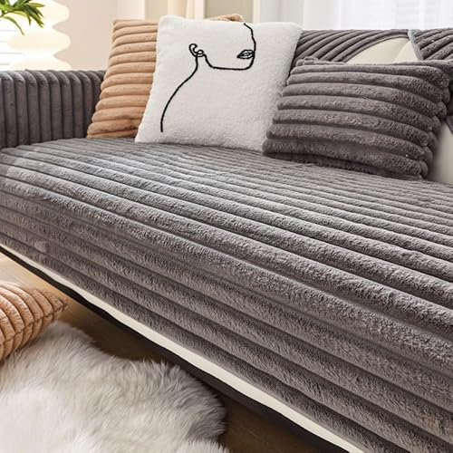 Aocase Sofabezug Kaninchen Plüsch L Form 1/2/3/4 Sitzer Sofa Überzug Ecksofa, Sofahusse 2023 Neue Universelle rutschfeste Sofaschoner, Superweiche Pets Dog Sofaüberwurf,Grau,110x160cm