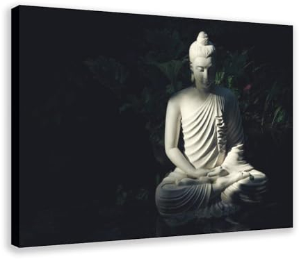 Weißer Buddha-Statue auf Gewässer, Buddha-Kunst, Leinwand-Poster, Schlafzimmer, Dekoration, Sportlandschaft, Büro, Raumdekoration, Geschenk, Rahmen-Stil, 40 x 60 cm