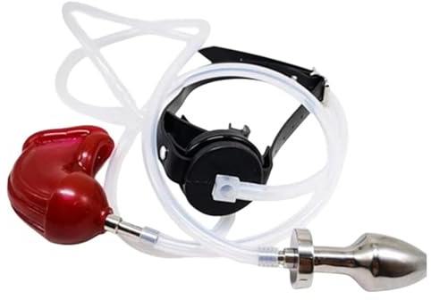 LZMYZ Silikon Urinal Piss Trichter Knebel Mouth Gag Hohl Edelstahl Analplug Einlauf Analdusche mit Penis Sleeve Penishülle Bondage Fesseln Set Slave SM sex toys für Männer Frauen Paare(Rot)