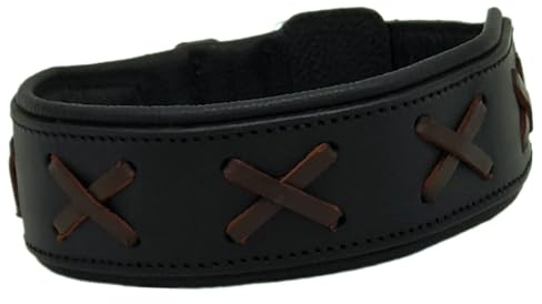 Hundehalsband Zierstick Breit Schwarz Braun Kreuz Schutzlasche Halsband Hund Leder Lederhalsband große, mittlere Rassen Hohe Zugkraftt (L, Schwarz/Braun)