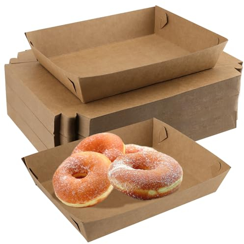 SEUNMUK 150 Pack Brown Paper Food Tray, Paper Food Trays Kraft Trays, Kraft Chip Trays Cardboard Serving Plates for Snacks, French Fries, Picnics, Burger, 230 x 178 x 45mm