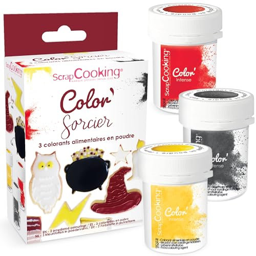 ScrapCooking - 3 Colorants Artificiels en Poudre Color’ Sorcier - Jaune, Noir & Rouge - Colorants Alimentaires Pâtisserie Comestibles - Gâteaux, Biscuits - 4223