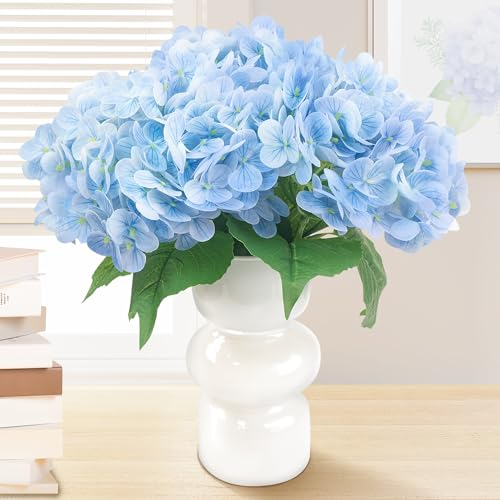 Esdallina 3 ortensie artificiali con vaso, struttura idratante, decorazione per casa e soggiorno (azzurro)