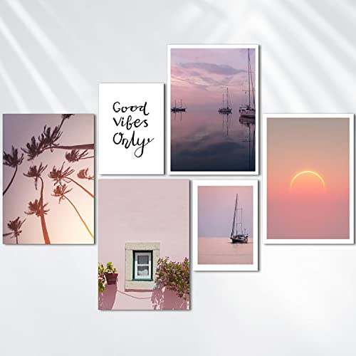 AREDE Set di 6 Stampe da Parete Quadri Moderni Decorazioni da Muro per Casa Soggiorno Camera da Letto e Cucina ''Rosa Tramonto ''| 4 x A4 (21x30cm) + 2 x A5 (15x21cm) | senza Cornici