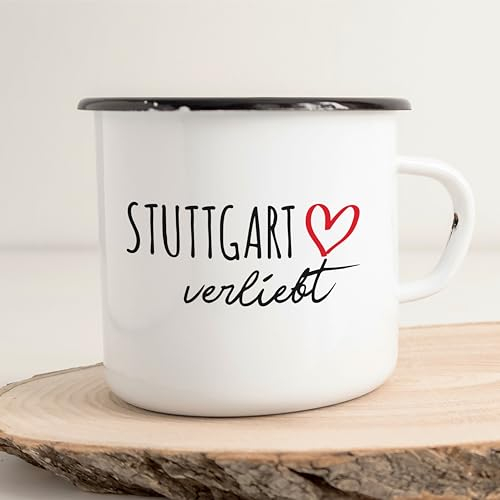 Huuraa Emaille Tasse Stuttgart verliebt Geschenk 300ml Vintage Emaille Becher Stuttgart Geschenkidee