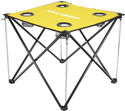 Kirkjubøur® Solkatt Faltbarer Campingtisch Klapptisch 58x58 x51 cm mit Getränkehalter für Picknick Camping Reisen (Ocker)