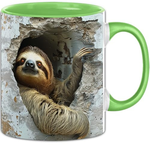 Trendation - 3D Faultier Tasse Geschenk Kaffee-Becher Faultier (Grün)