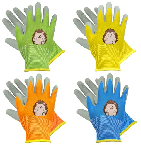 SPOKKI 4 Paar Arbeitshandschuhe für Kinder, Verdickt Verschleißfeste Rutschfeste Gartenhandschuhe, Camping Schutzhandschuhe für Mädchen und Jungen (3-5 Jahre)