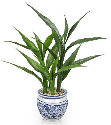 Arborus Artificial Lucky Bamboo Plant Indoor in Ceramic Pot 16.5 Fake Plant in Blue and White Porcelain Planter Pot Artificial Bamboo Tree Faux Bamboo Plants for Home Office Kitchen Bathroom Decor