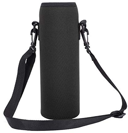 Porte-Bouteille en Néoprène Sac Fourre-Tout avec Bandoulière Réglable Portable pour Bouteille en Acier Inoxydable et en Plastique, pour Randonnée, Camping, Chasse et Voyage,Noir