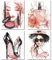 CREATCABIN 4 Stück Rosa Make-Up-Wandkunstdrucke,Modische Frau,Leinwandbild,Aquarell-Dekor,Gemälde,High Heels,Parfüm,Beauty-Wandkunst,Zeichnung,Poster,Wanddekoration Für Schlafzimmer,25x20cm,Ungerahmt