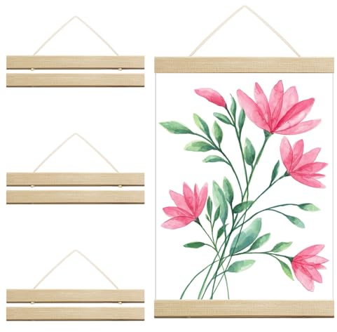 4 Pcs Magnetisch Posterschiene, A4 Magnetische Posterleiste Holz, Posterleiste, 21 cm Posterschiene, Bilderrahmen Aufhänger, Holz Poster Aufhänger Magnetische Für Wandbilder, Photos, Holzrahmen