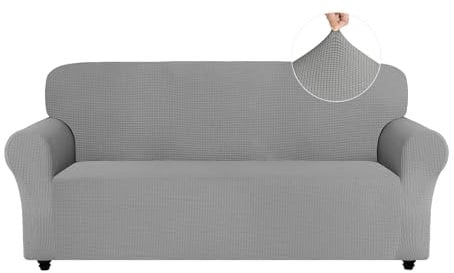 Easy-Going Sofabezüge für 3-Sitzer, rutschfest, Stretch-Jacquard-Sofabezüge für Haustier, Hund, 1 Stück, Couchbezug für Ledersofa, Wohnzimmer, waschbare Sofabezüge, Möbelschoner, Hellgrau