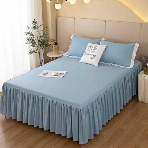 Mesnt Spannbetttuch 200 x 220, Polyester Einfarbig Bettzeug Spannbettlaken für Boxspringbetten, Blau
