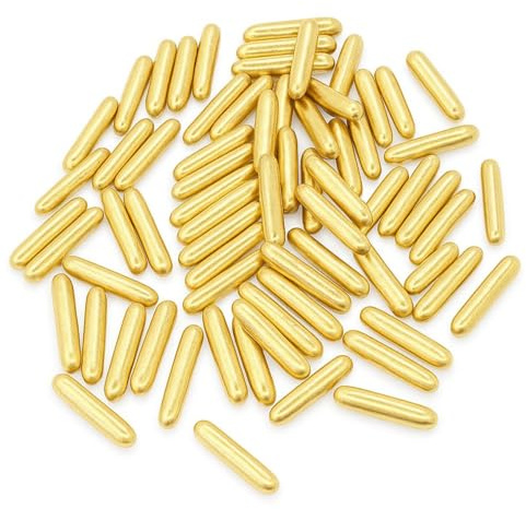 Lozadia 100g Edible Sprinkles Metalic Pearl Sprinkles Of Pearl Sugar Cake Sprinkles, Edible Cake Decorations, Sugar Balls for Cupcake Cakes Sprinkle On Birthday Wedding Party (Gold Rod)