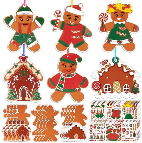 BOOMTOP 24pcs Lebkuchenmann Bastelset Kinder Weihnachten Basteln Weihnachten Deko Anhänger Papier Weihnachtsbaum Anhänger Kreativsets mit Aufkleber Weihnachtsanhänger Winter Neujahr Dekoration