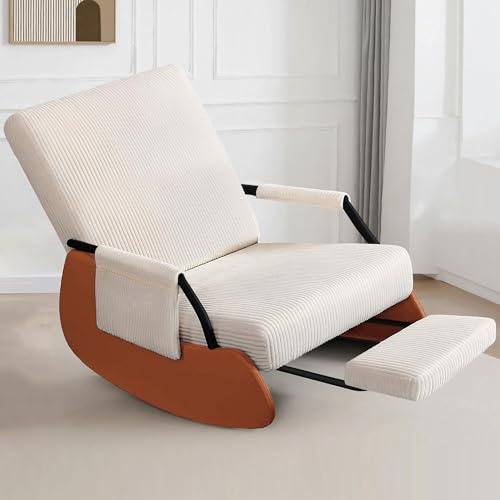 T-ZBDZ Schaukelstuhl Schaukelsessel mit Skalierbar Fußstütze, Schaukelstuhl mit Armlehnen, 3-Fach Verstellbare Rückenlehne, Sessel Stillsessel, Relaxsessel für Wohnzimmer/Schlafzimmer/Balkon, Beige