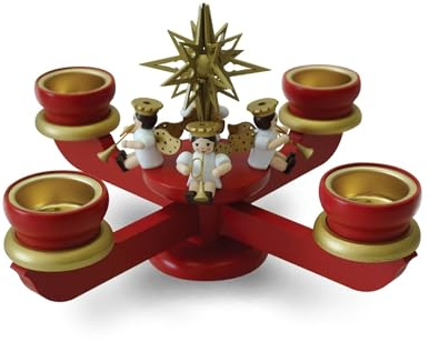 Rudolphs Schatzkiste Adventsleuchter mit 4 Engelmusikanten und Teelichter Rot BxHxT 30x18x30cm NEU Lichterkranz Leuchter Hängekranz Advent Kerzen Dekoration Seiffen Erzgebirge Holz Weihnachten Cherub