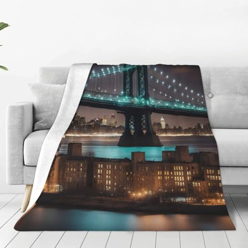 New York Manhattan Bridge Night Print Ultimate Comfort Flanelldecke, tragbare Decke, leichte Luxus-Baumwolldecke