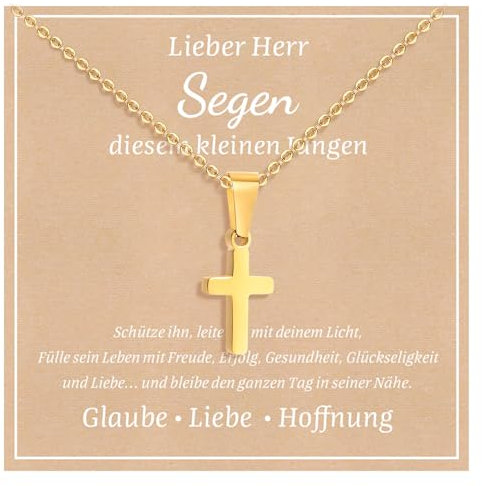 Kreuz Kette Geschenke für Sohn Tochter Halskette - Kinder Kreuzanhänger aus Edelstahl Silber Gold Kreuzkette Geschenke für Teenager Weihnachten Geburtstagsgeschenk für Jungen Mädchen (Jungen-Gold)
