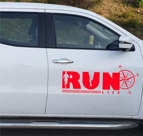 DualColorStampe® Autocollants de ramassage 4X4 OFF ROAD RUN LIFE Rose des vents (2 PCS) Hors route accessoires autocollants auto tuning 0418 (ROUGE FLUO)