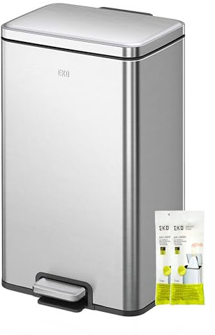 EKO Madison Mülleimer Küche 30L, Abfalleimer mit herausnehmbarem Inneneimer, Soft Closing Deckel, fingerabdruckresistent, Edelstahl, rechteckiger Tretmülleimer, inklusive 20 Müllsäcke