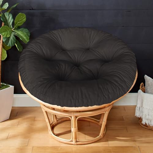 Papasansessel Kissen, Rundes Sitzkissen für Hängesessel 70x70x15cm, Samtstoff Eierstuhl-Matt/Rattan-Stuhlkissen/Bequem Weich Sitzkissen/Dicke Stuhlkissen/Papasan Dekokissen/Garten Stuhlauflag-Schwarz