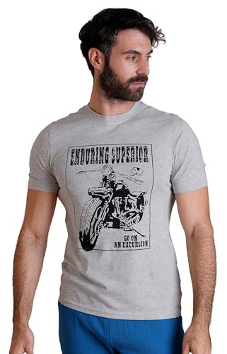 Enorsia Mens Biker Graphic Printed T-Shirt with 100% Cotton Breathable Fabric Classic Crew Neck Distressed Vintage Biker Design Regular Fit Mens T-Shirt