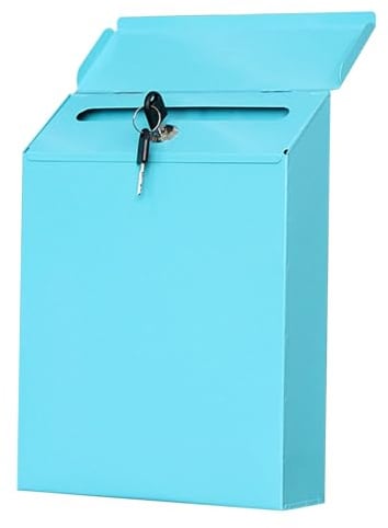 Briefkasten Bunt, Briefkasten Vintage, Klappdeckel-Design mit Schloss, Geeignet for die Dekoration von Restaurants und Wohnzimmern, 22 × 6,5 × 30 cm(Blue)