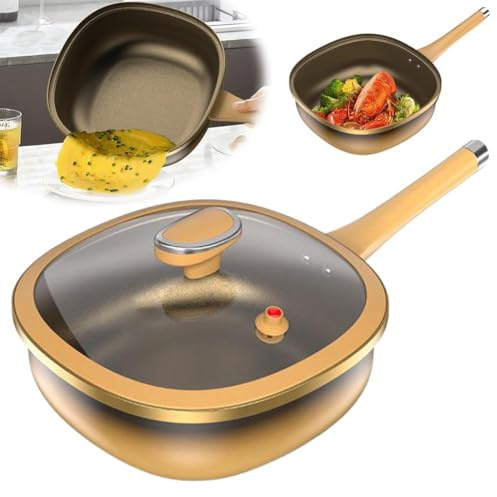 Titanium Alloy Non-Stick Pot with Lid,12inch Multi-Purpose Deep Saute Titanium Frying Pan Cooking Non Stick Skillet,Frying Pan Cookware for Frying Stir-Frying Stewing Cooking Methods