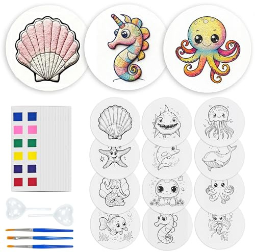 Reofrey Lot de 24 kits de peinture magique gonflée – Kit de peinture texturée en mousse 3D avec 3 stylos de peinture, 2 compte-gouttes, 12 cartes de peinture acrylique, éponge de toile magique pour